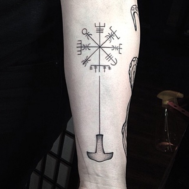 Vegvisir and Mjölnir Tattoo