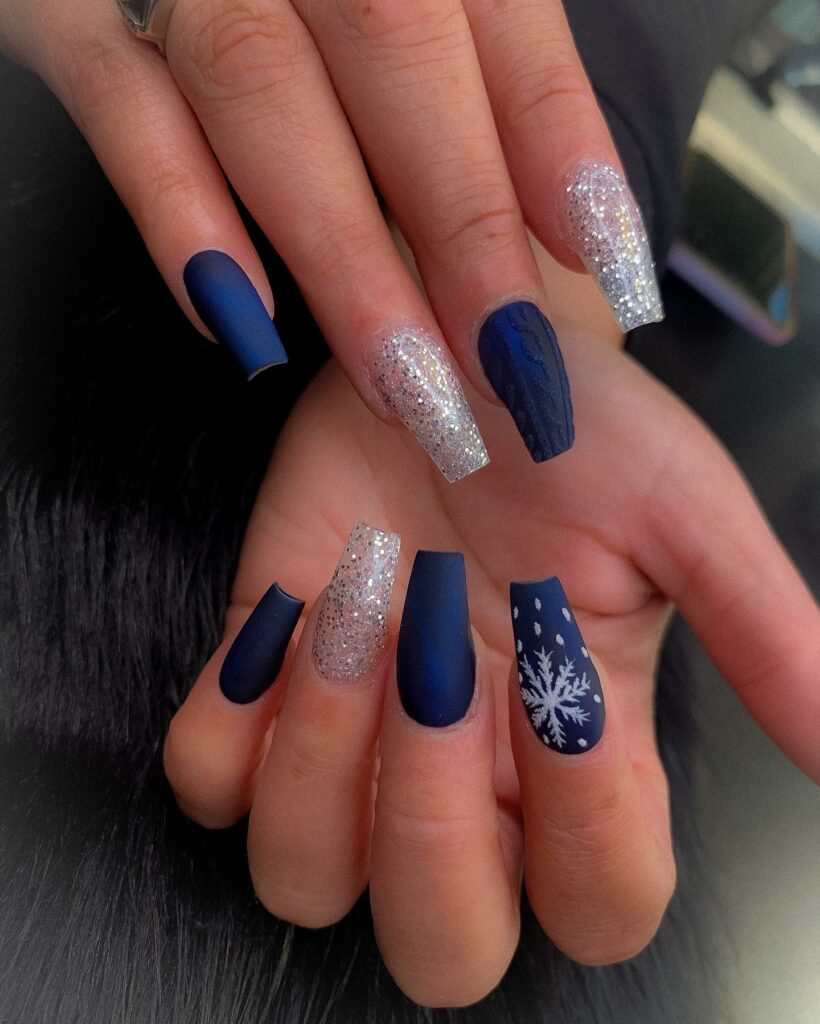 Christmas Matte Blue Nails