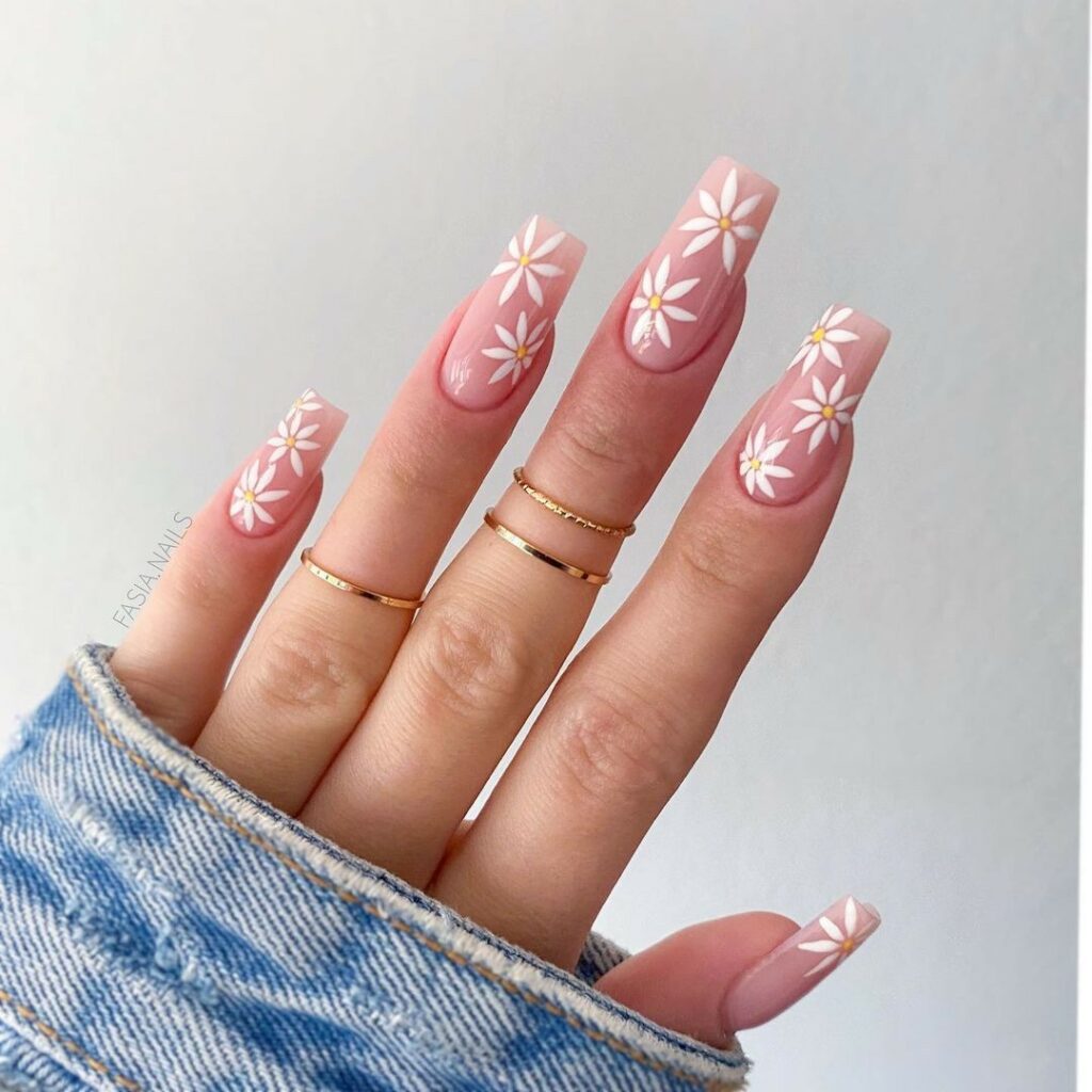 Clear Pink Nail With Flower