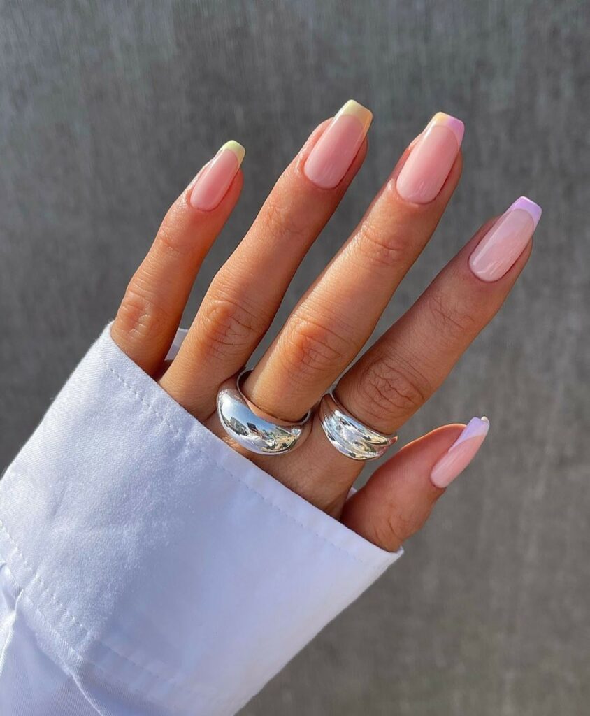 Clear Pink Nail With Pastel Color Tips