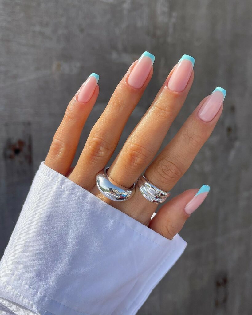 Clear Pink Nail With Light Blue Tips