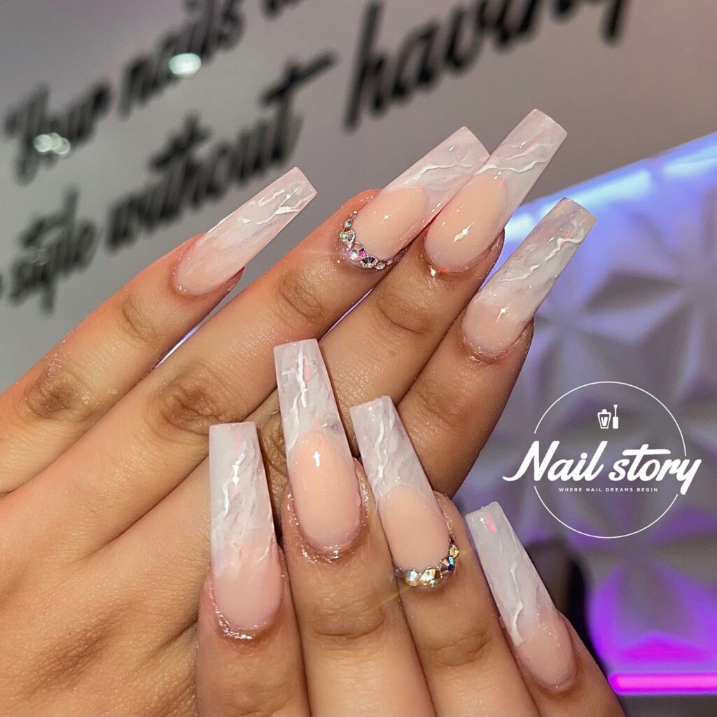 Ombre, White Tips & Rhinestones