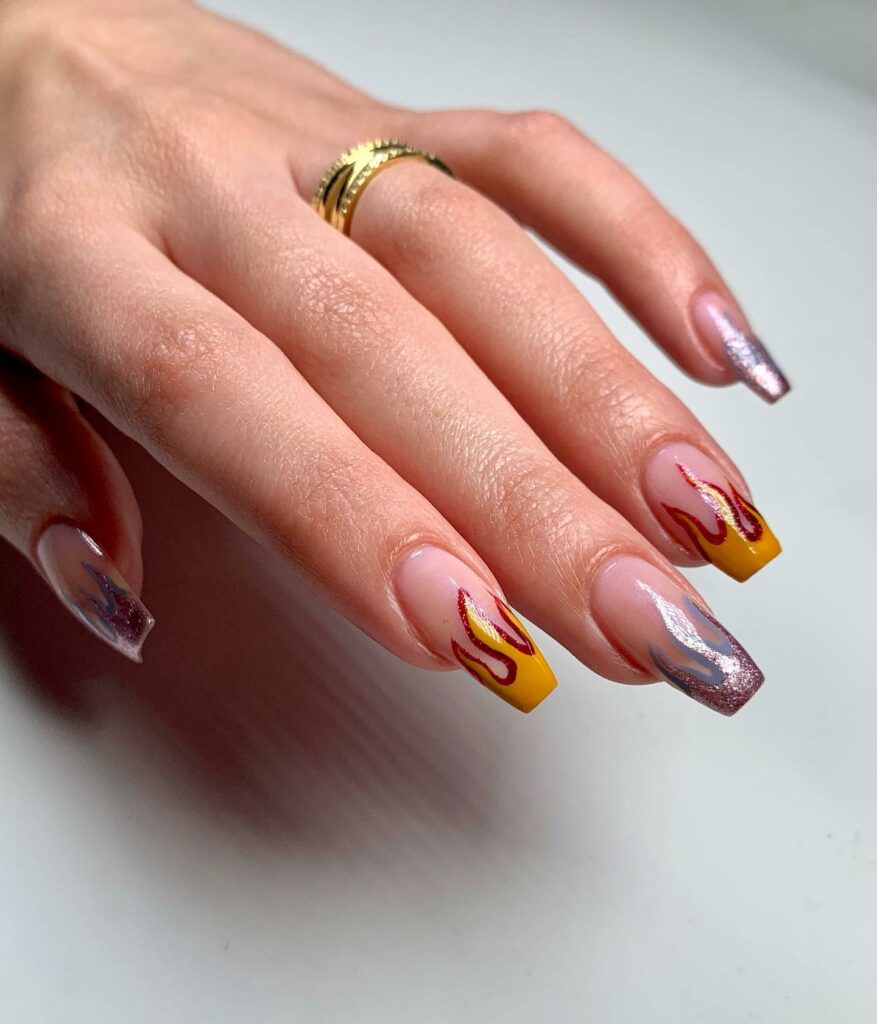 Yellow And Silver Glitter Flames