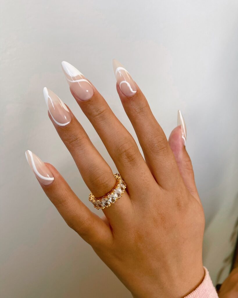 Abstract White Swirl Nails