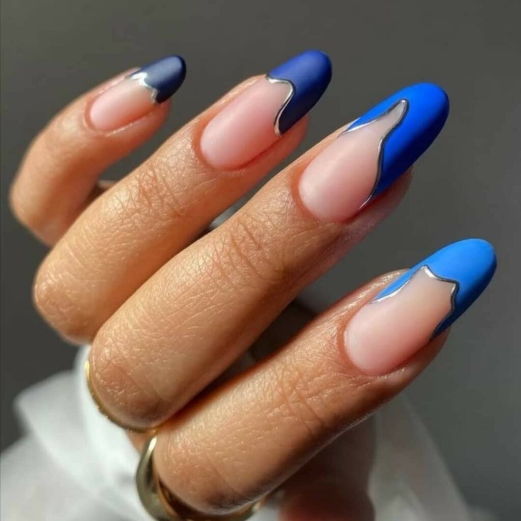 Chrome French Blue Nails