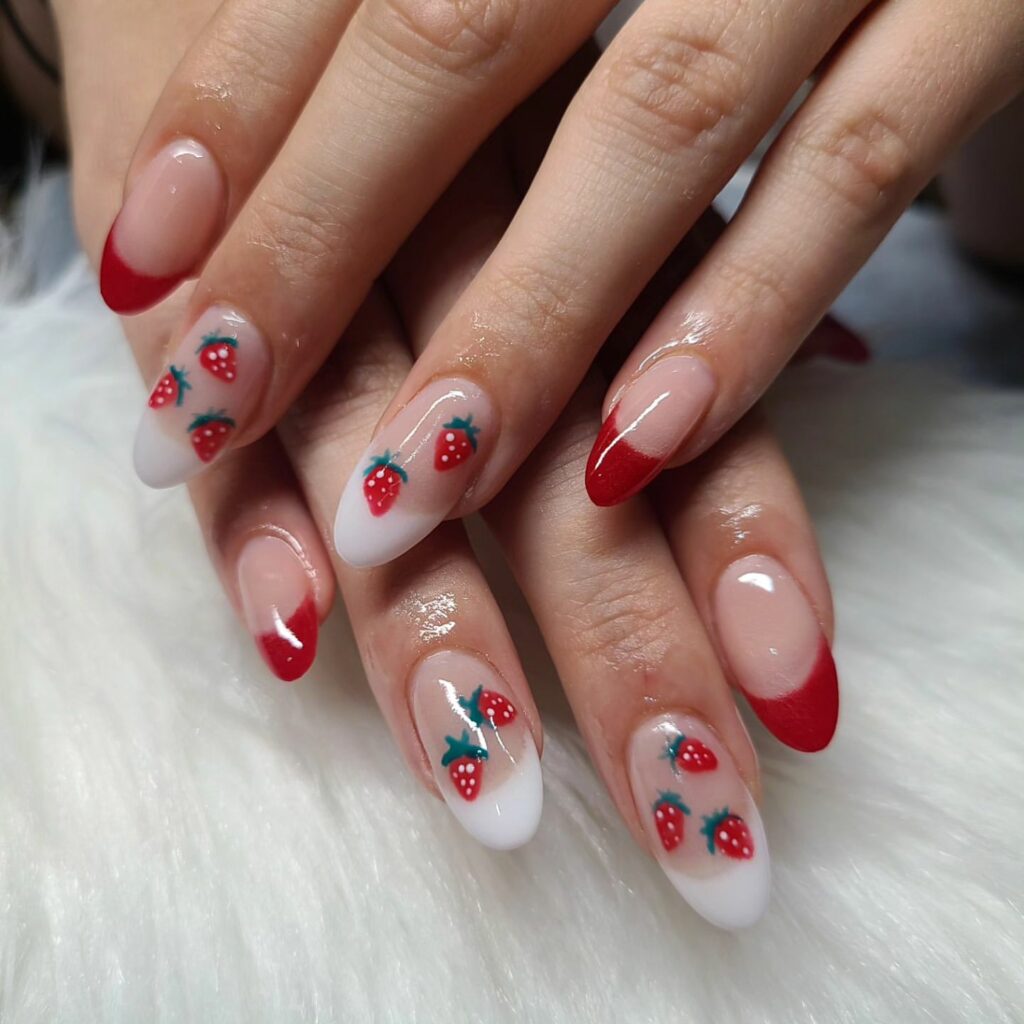 Fruit-Inspired Red and White Nails