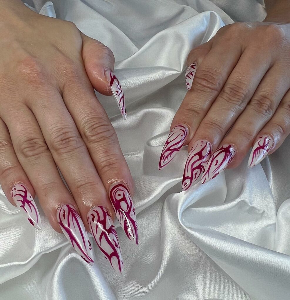 Intricate Swirls in Red and White Tribal Patterns