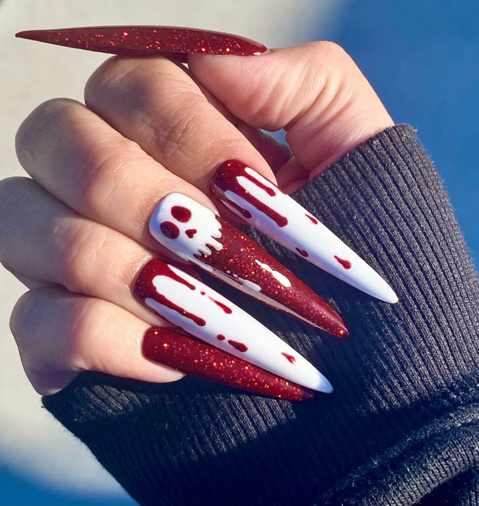 Stiletto Nails in Red and White Variations