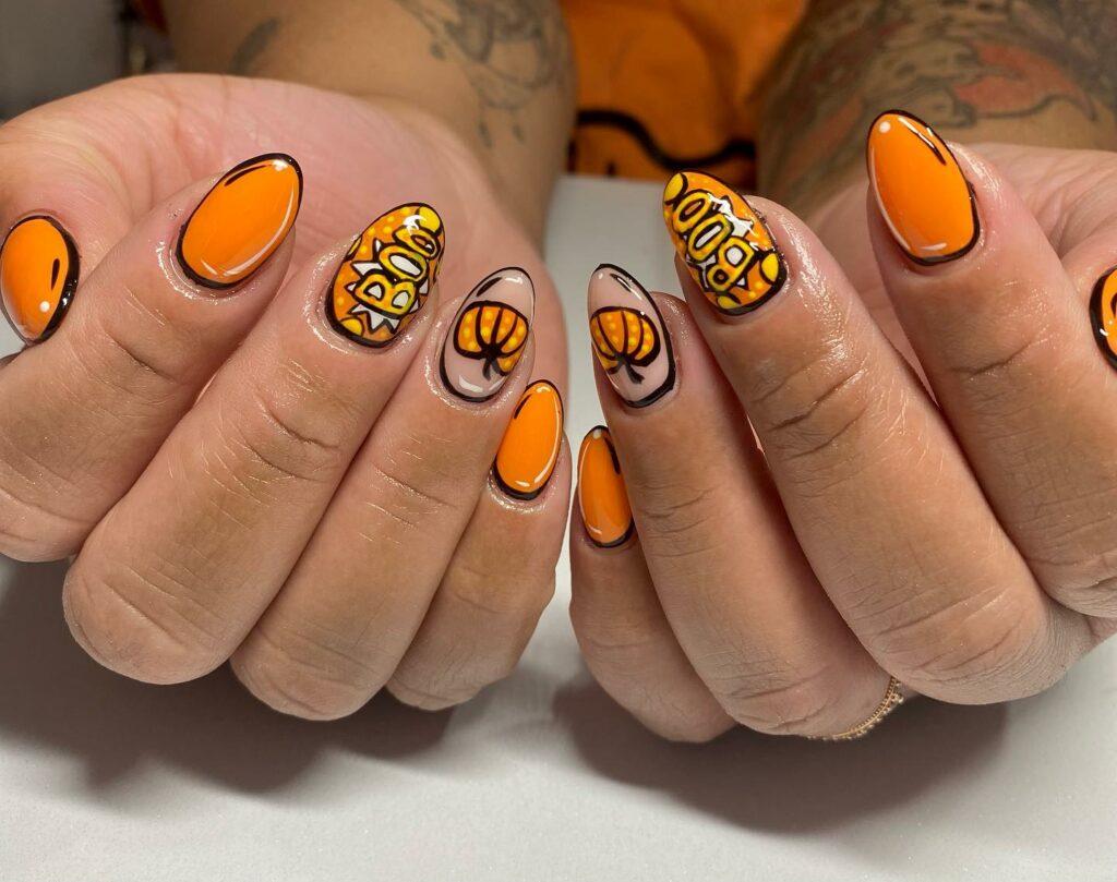 Cartoon Nails with an Animated Pumpkin Touch 