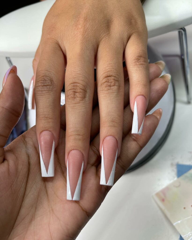 White V French Tip Long Nails