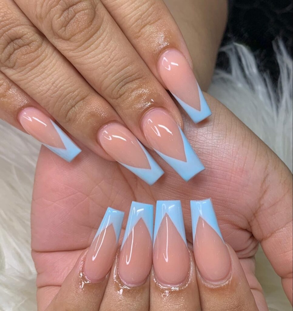 Baby Blue Long French Nails