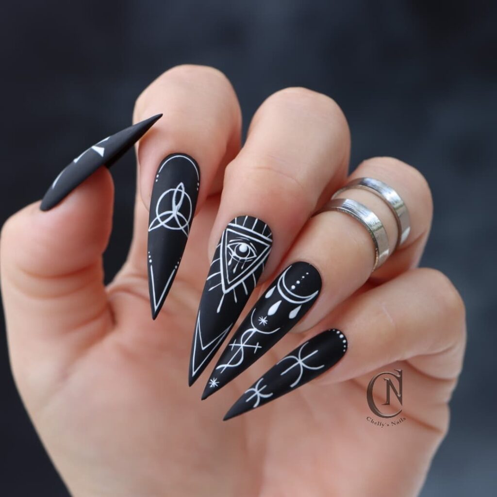 Gothic Matte Black Stiletto Nails