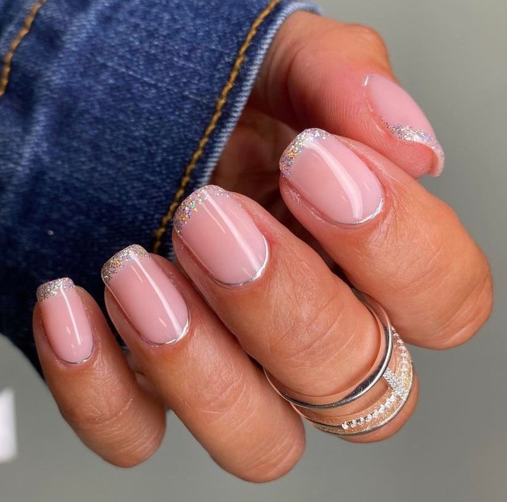 Pink Nails with Glitter French