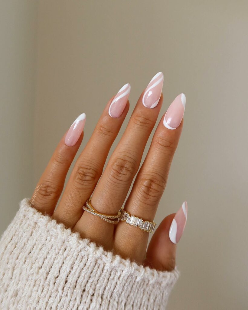 Crystal White Almond Swirl Nails 