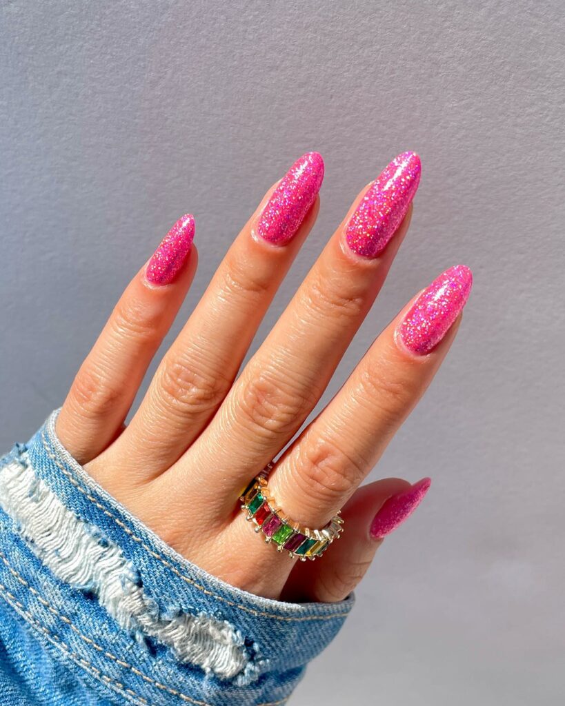 Glitter Barbie Pink Nails