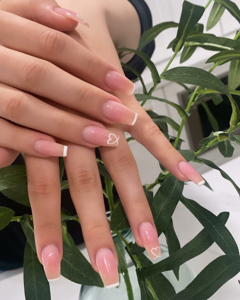 Clear Pink French Nail With Heart Design