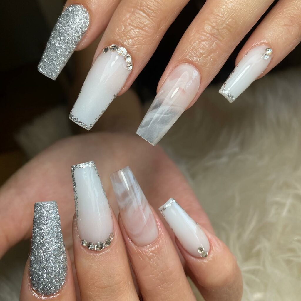 Silver Sparkle & White Marble