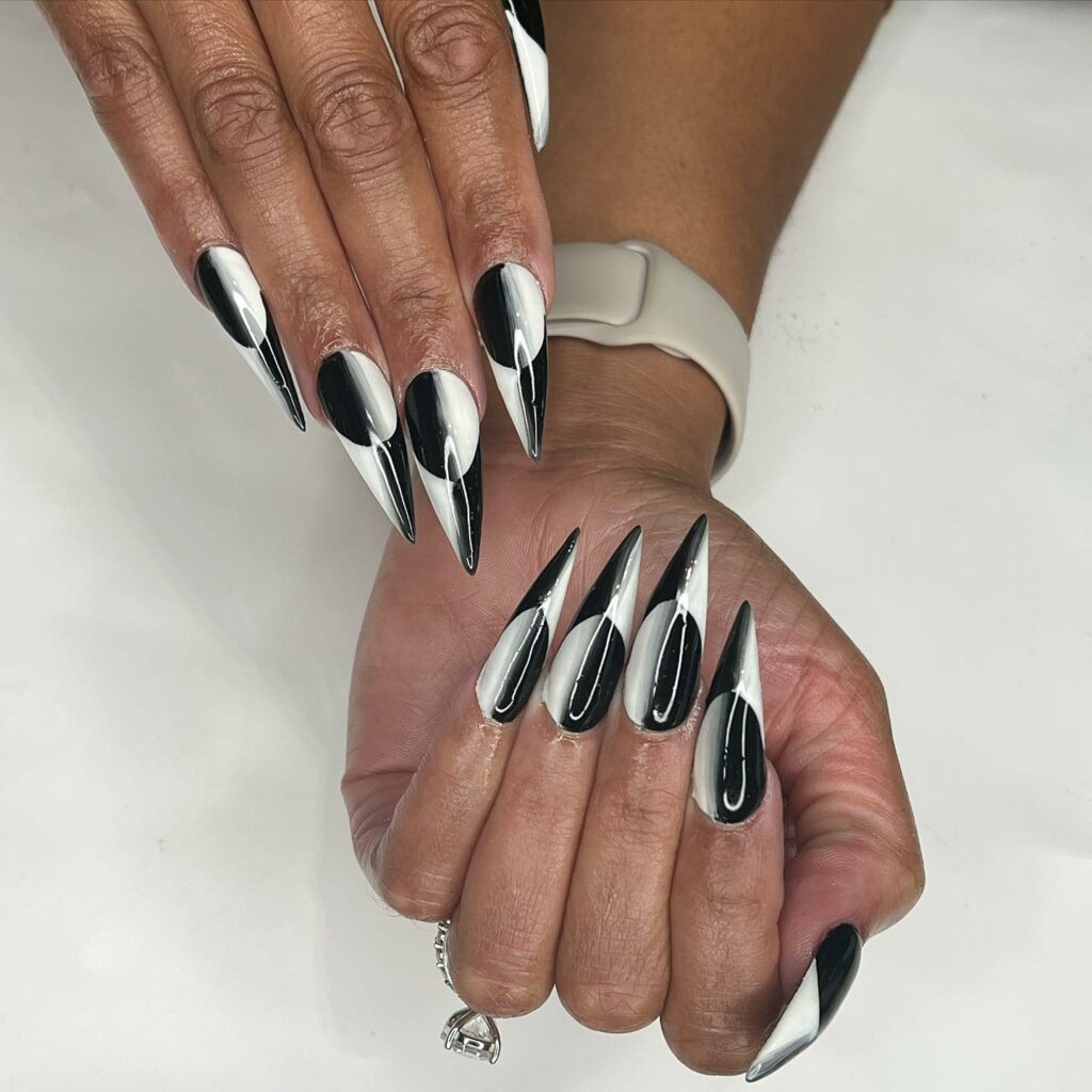 Black And White Stiletto Nails