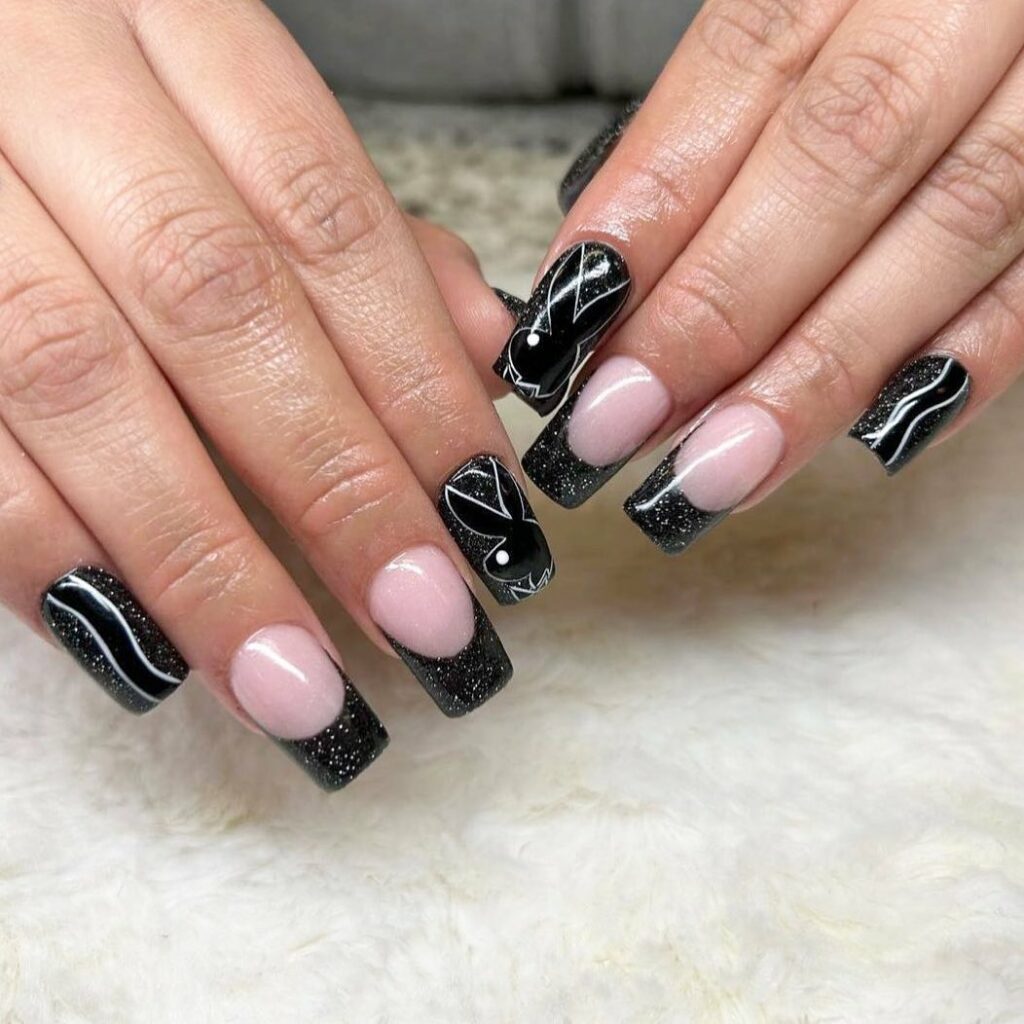 Short Black and Silver Coffin Nails