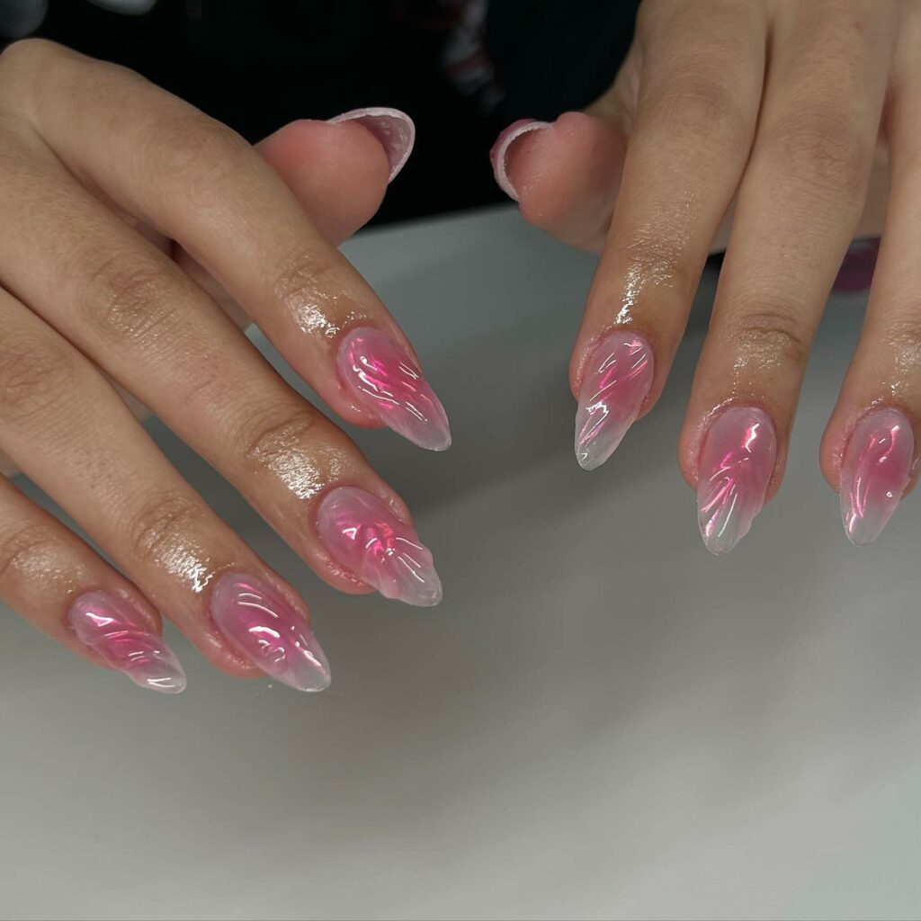 Aura Clear Pink Nail With 3D Design