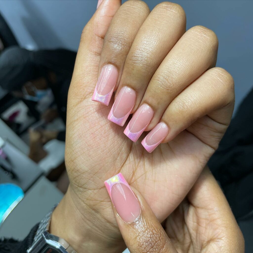 Chrome Pink On Clear Pink French Nail