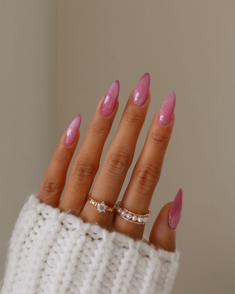 Pink Nails With Shimmer and Glitter