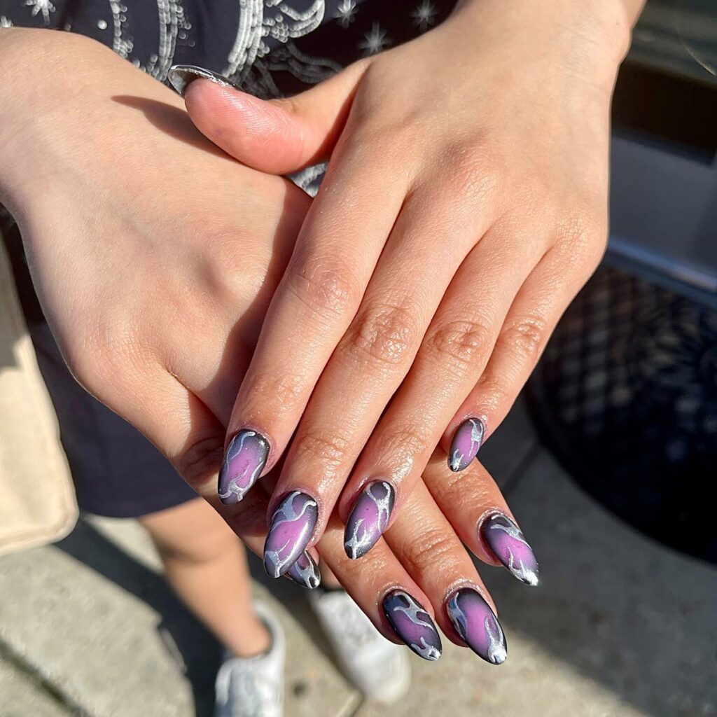 Lavender Meets Metallic  fall nails 