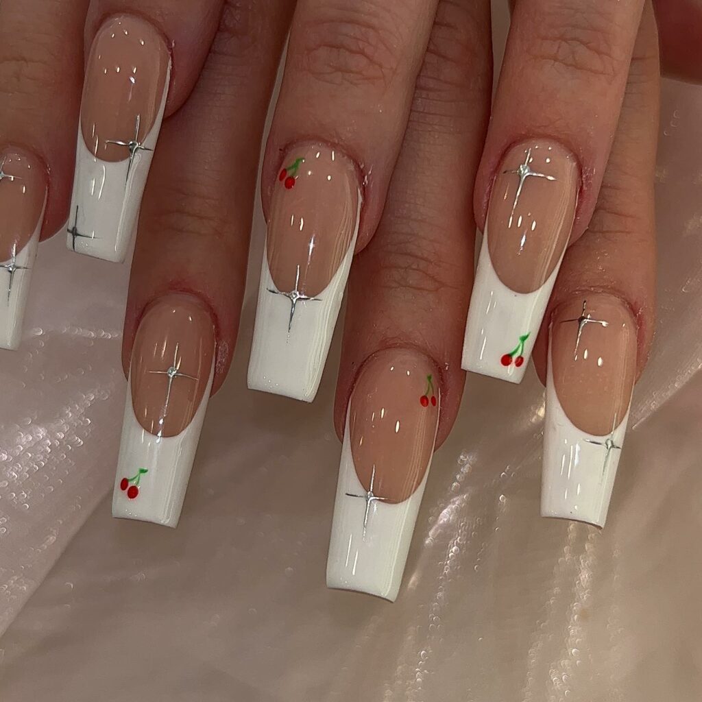 Cherry-topped Long French Nails