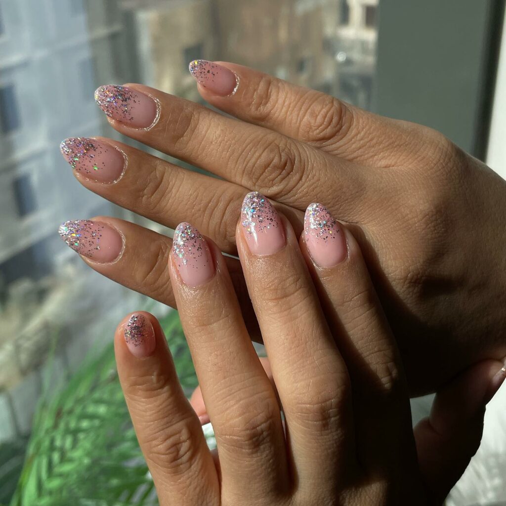 Clear Pink Nail With Glitter Tips