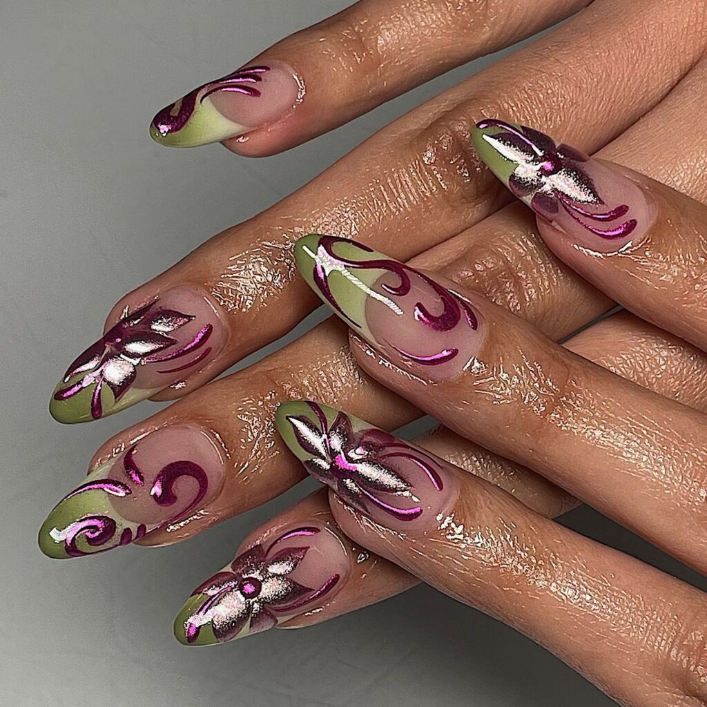 Moody Floral fall nails 