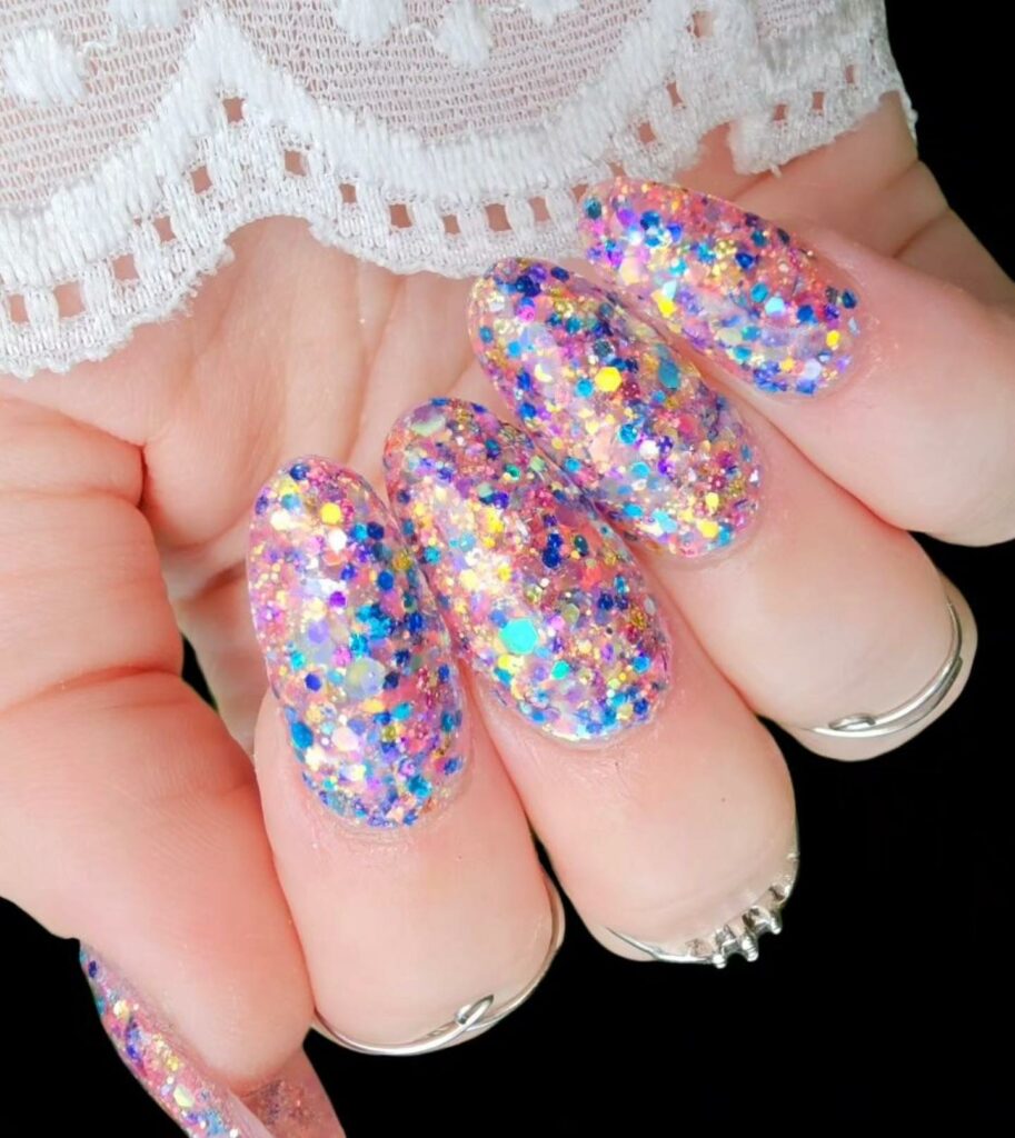 Chunky Pink Glitter Nails