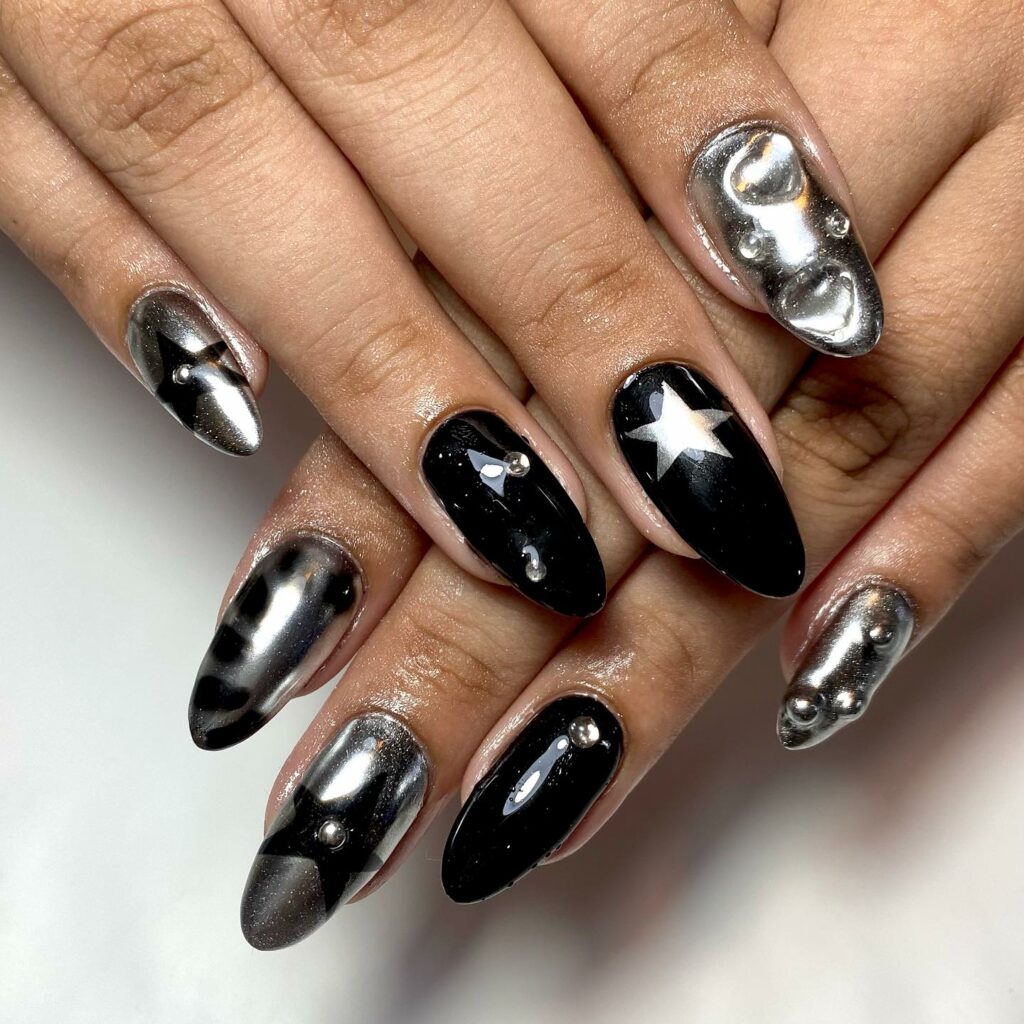 Elevated Black And Silver Acrylics