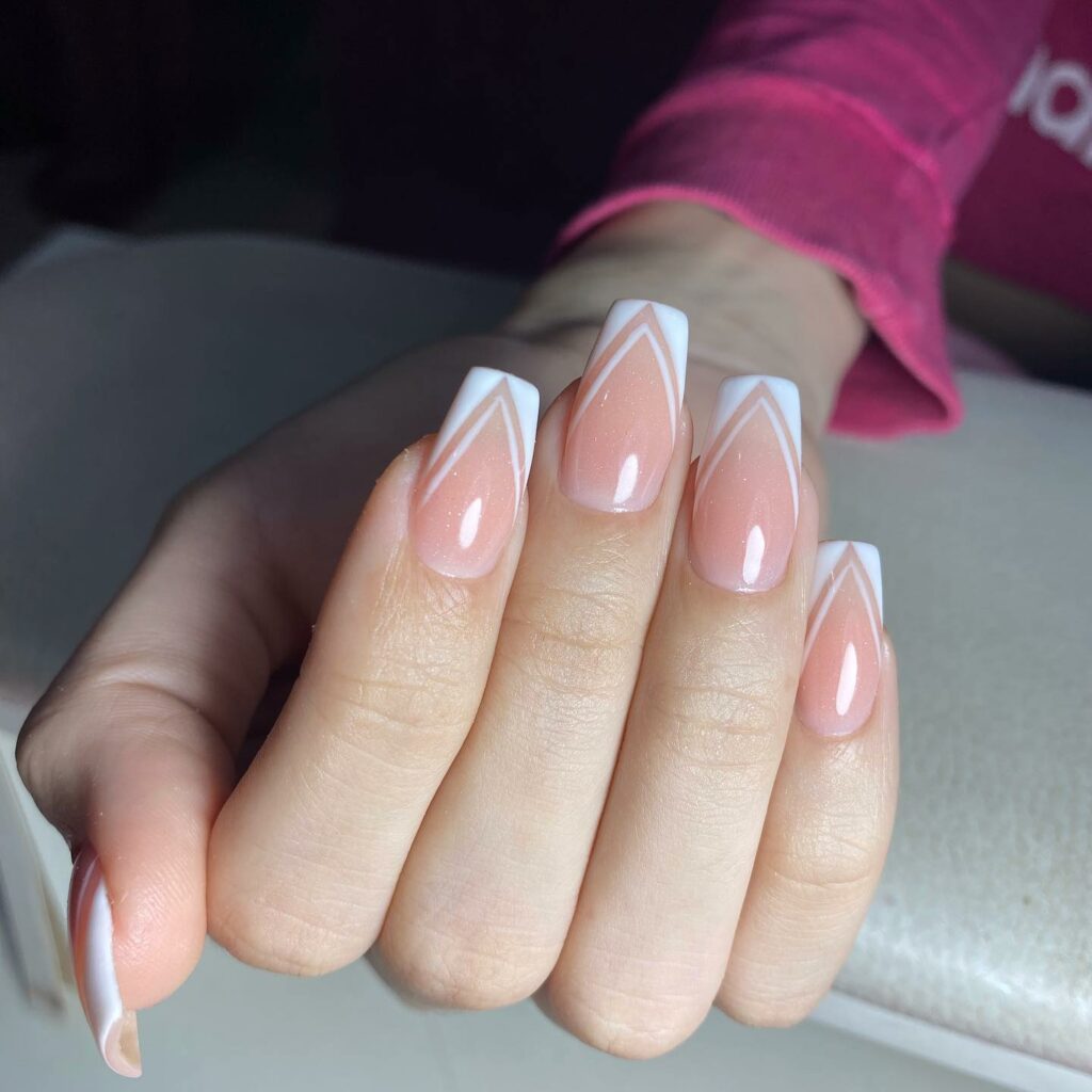 Double Line V Tips Clear Pink Nail 