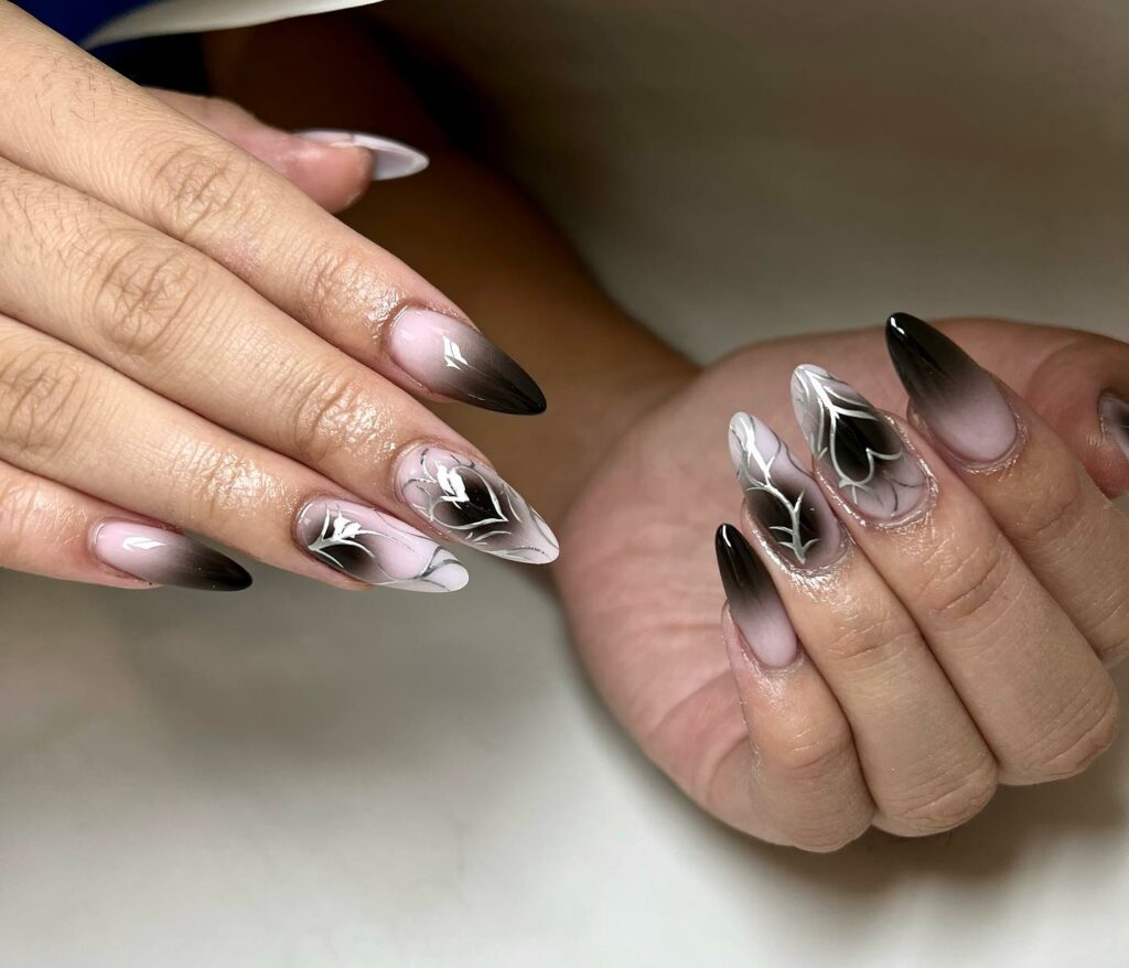 Black And Silver Ombre Nails