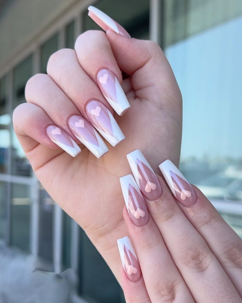 Shimmer White V French Tip Nails