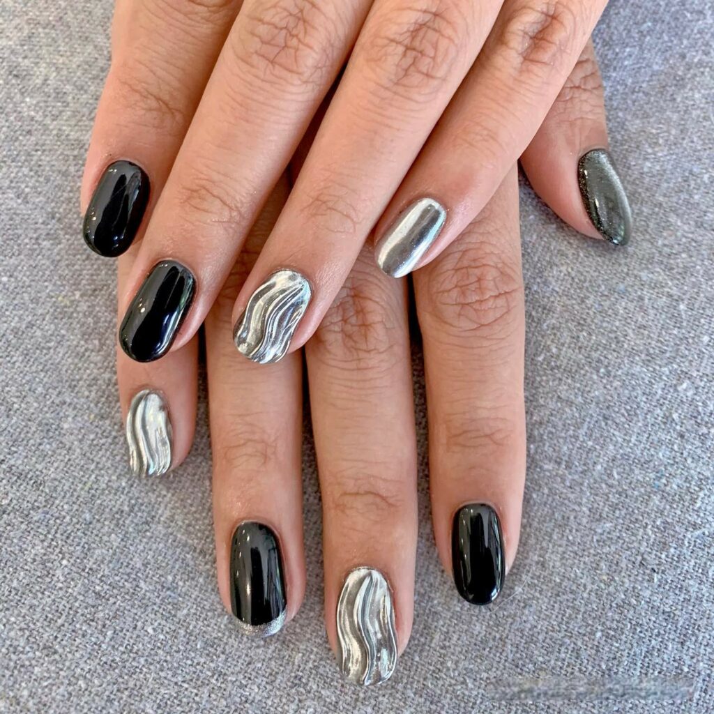 Classic Black And Silver Nails