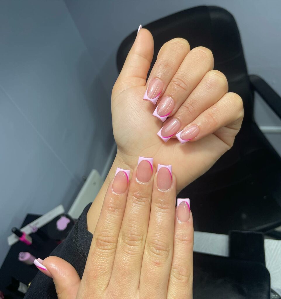 Square Clear Pink Nail With Purple Tips