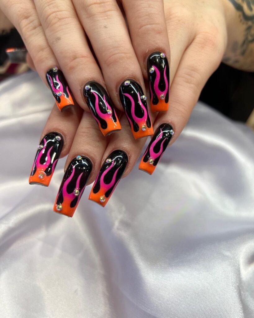 Pink and Orange Retro Nails