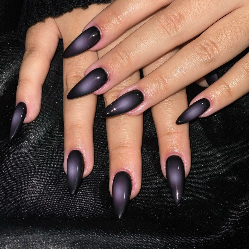 Purple and Black Stiletto Nails