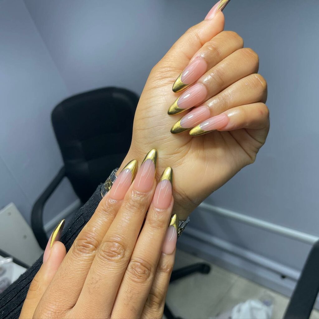 Clear Pink Nail With Gold Tips