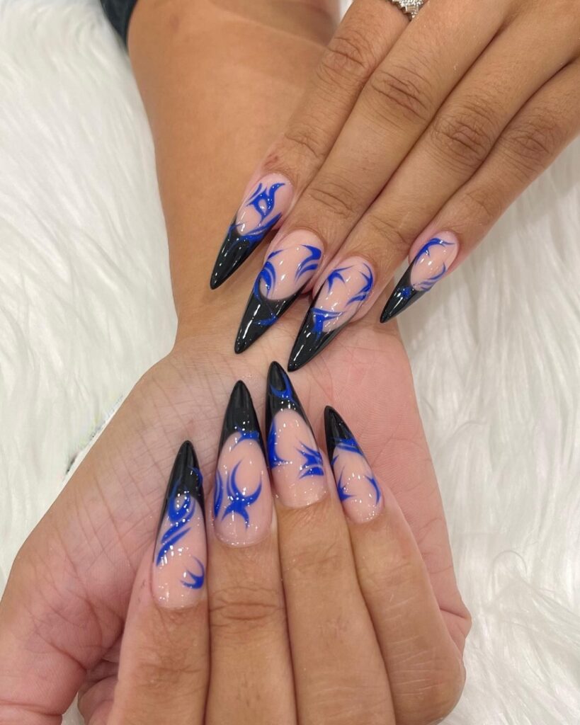 Black and Blue Stiletto Nails