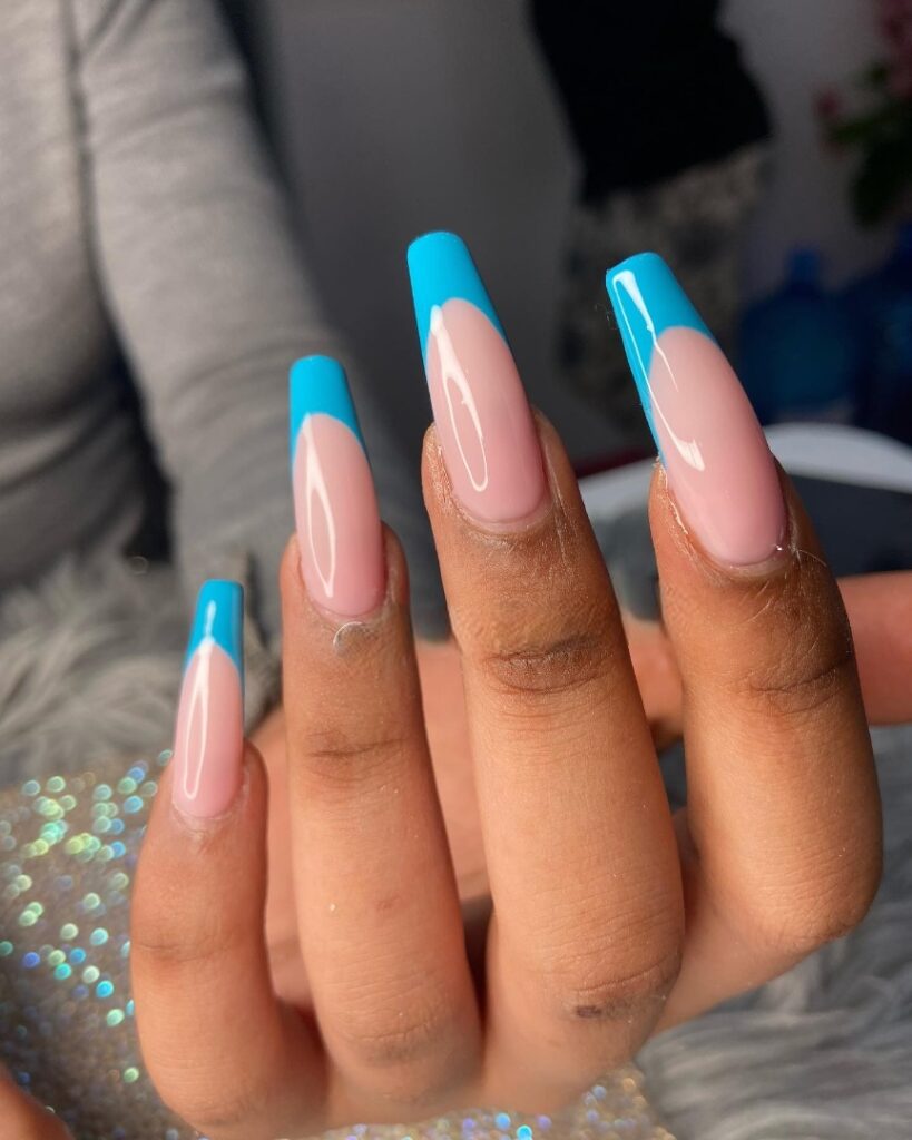 Bold Blue Long French Nails