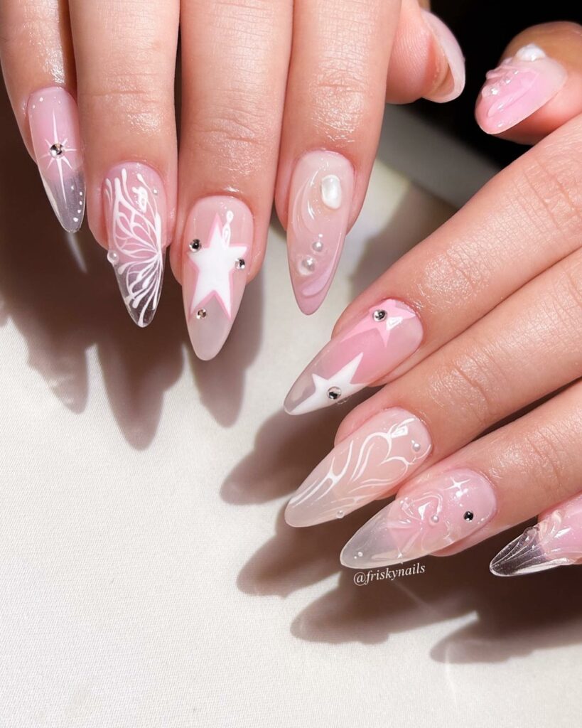 Artistic Clear Pink Nails