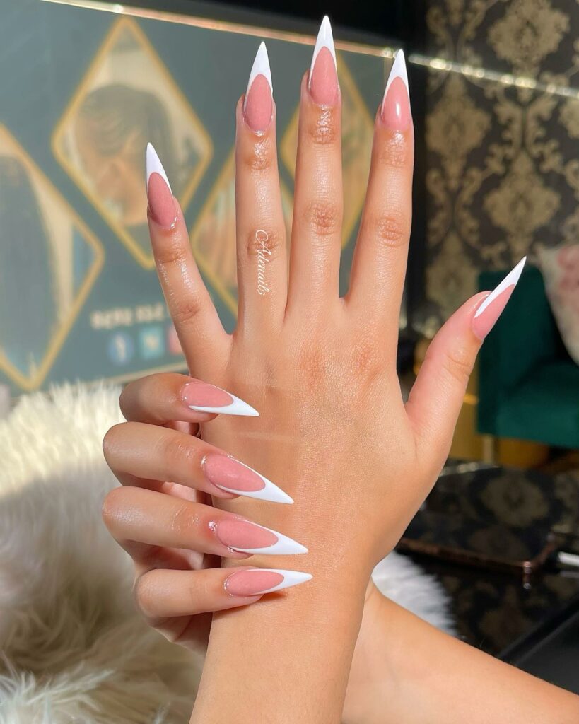 White Stiletto V Tip Nails