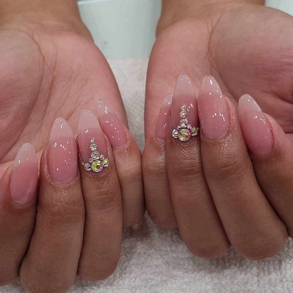 Clear Pink Nail With Rhinestones