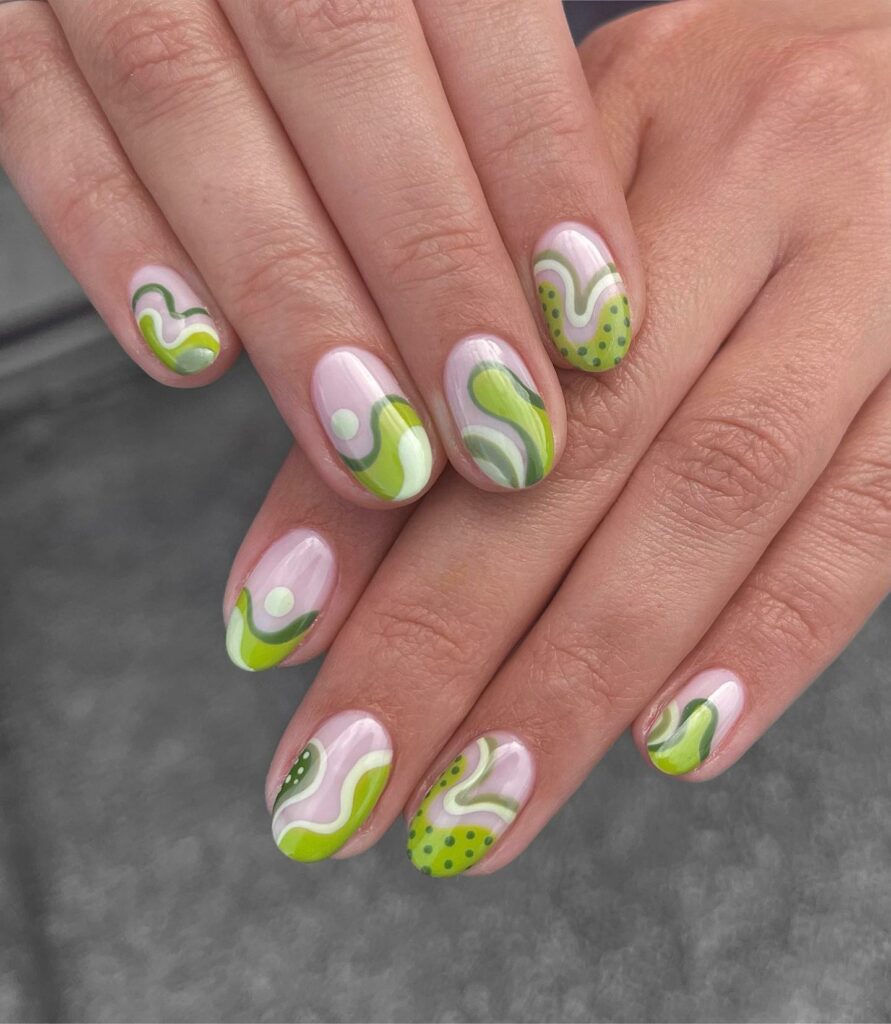 Abstract Art on Round Green Nails