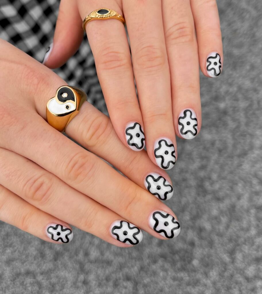 Captivating Abstract Black & White Nails