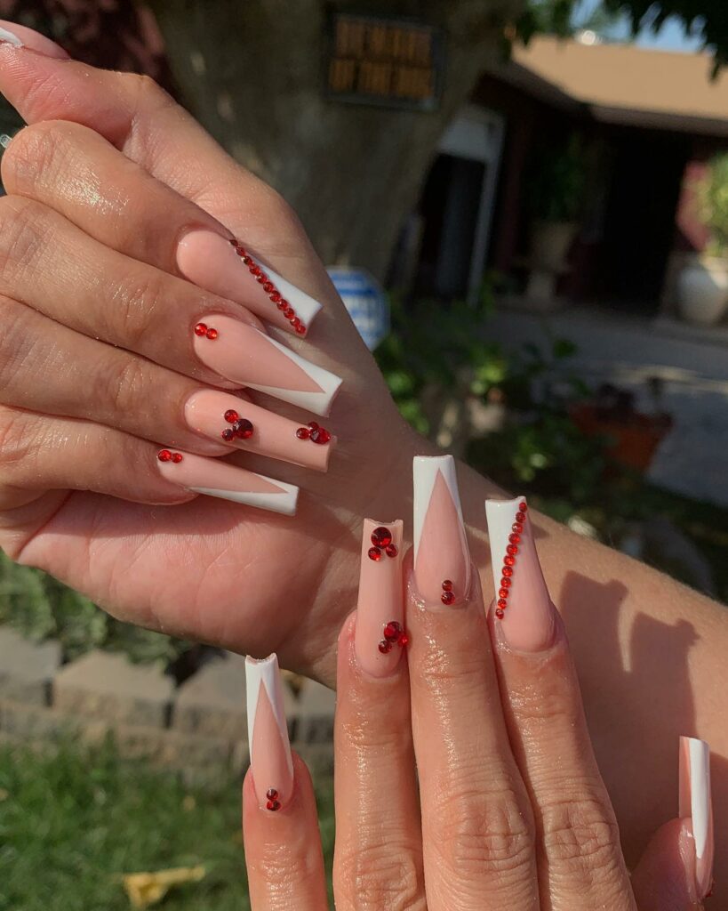 Acrylic Red and White Nails