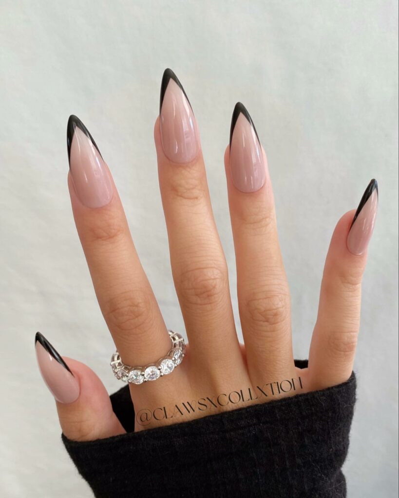 Black-Tipped Long French Nails