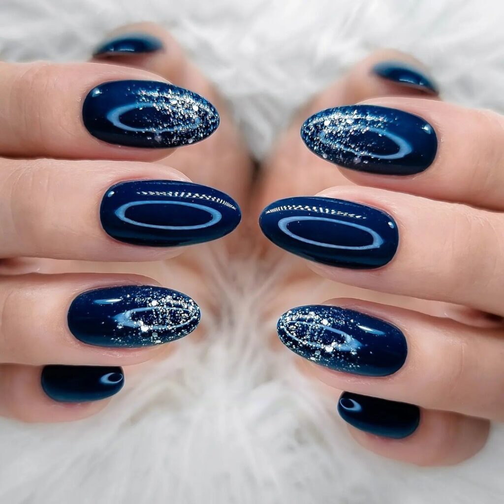 Dark Blue Nails with Glitter